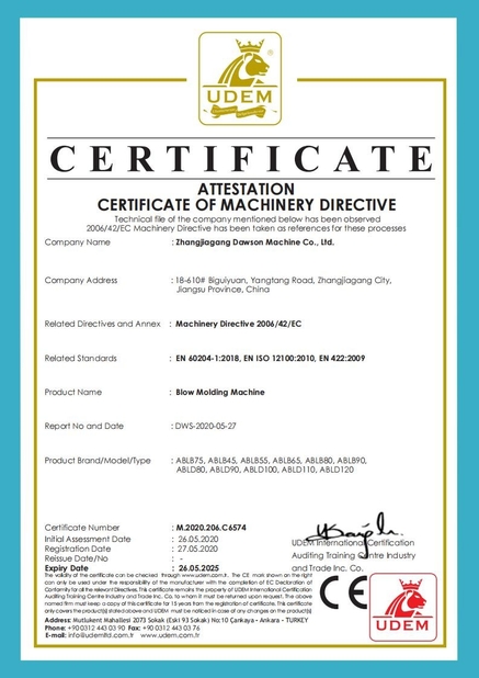 La Chine Dawson Machinery &amp; Mould Group Co.,Ltd certifications
