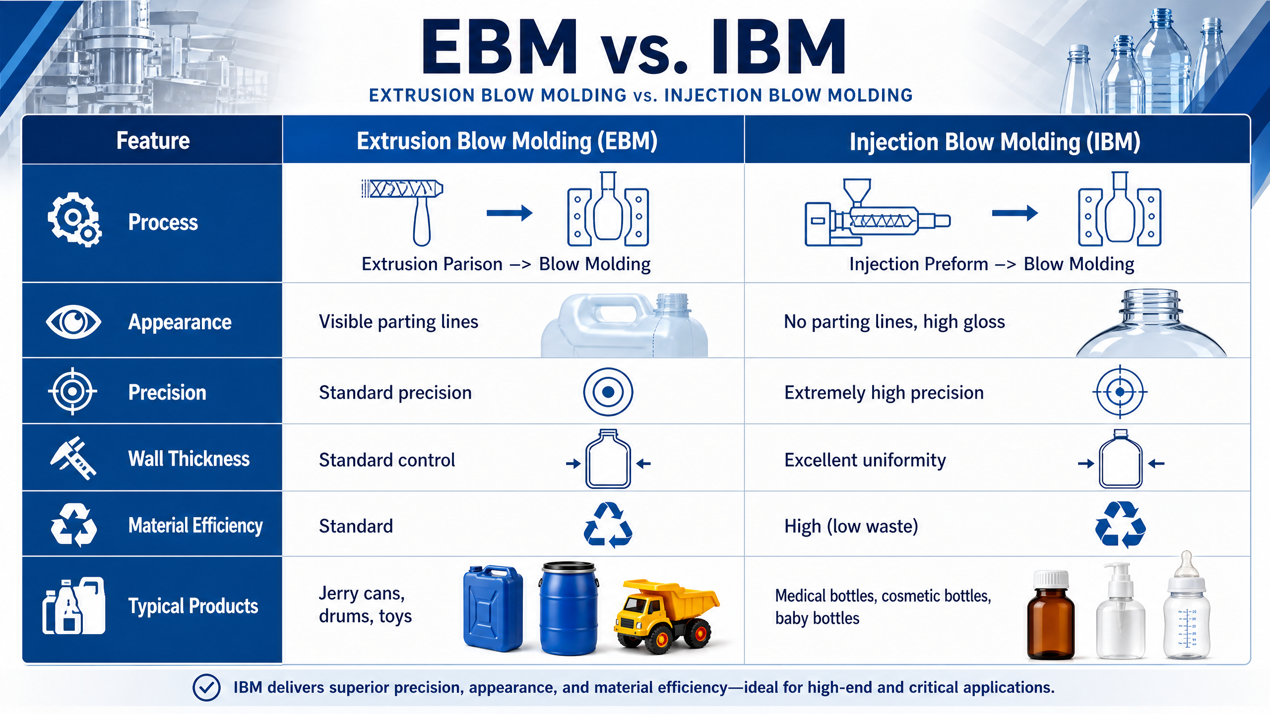 Derniers blogs de l'entreprise sur EBM ou IBM: un guide professionnel pour choisir le meilleur procédé de moulage par soufflage